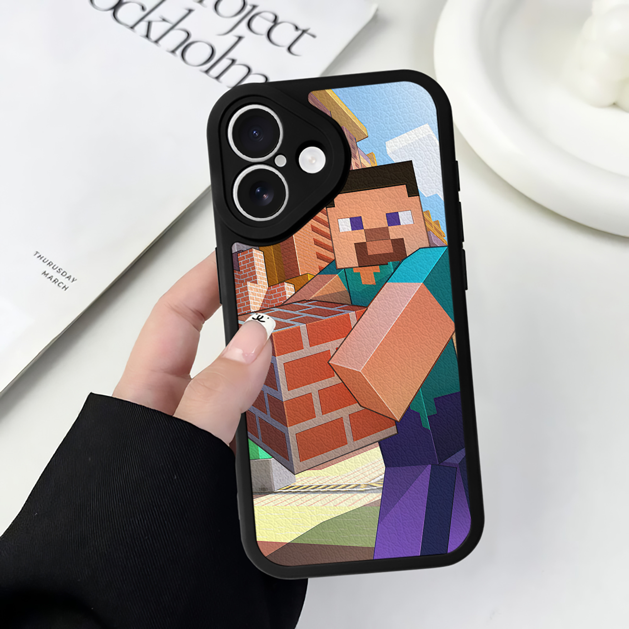 （画像用） マインクラフト ブロックの世界 Minecraft MC Block world 【iPhone 16シリーズ対応】シリコンスマホケース（レザー調） 材質：シリコン